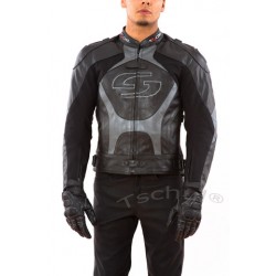 Geaca moto piele Tschul "Carbon" Silver Grey